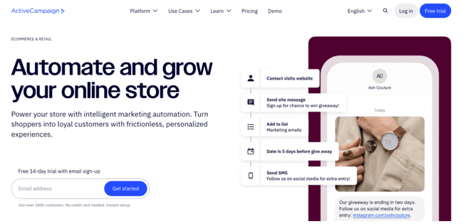ActiveCampaign ecommerce marketing automation software