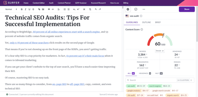 herramienta de informes seo Surfer