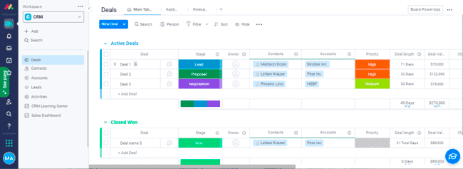 Monday.com sales crm software deals page