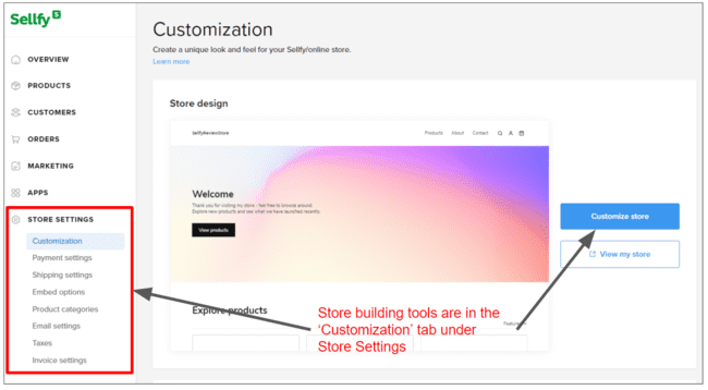 personalización de la tienda Sellfy