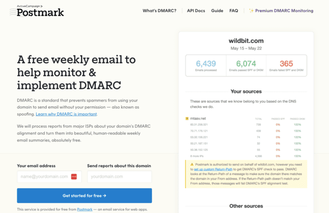 Postmark Free DMARC monitor