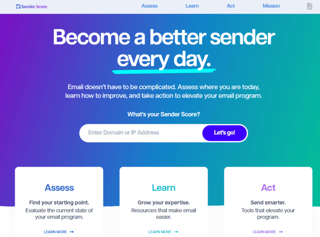 sender score domain and ip reputation service